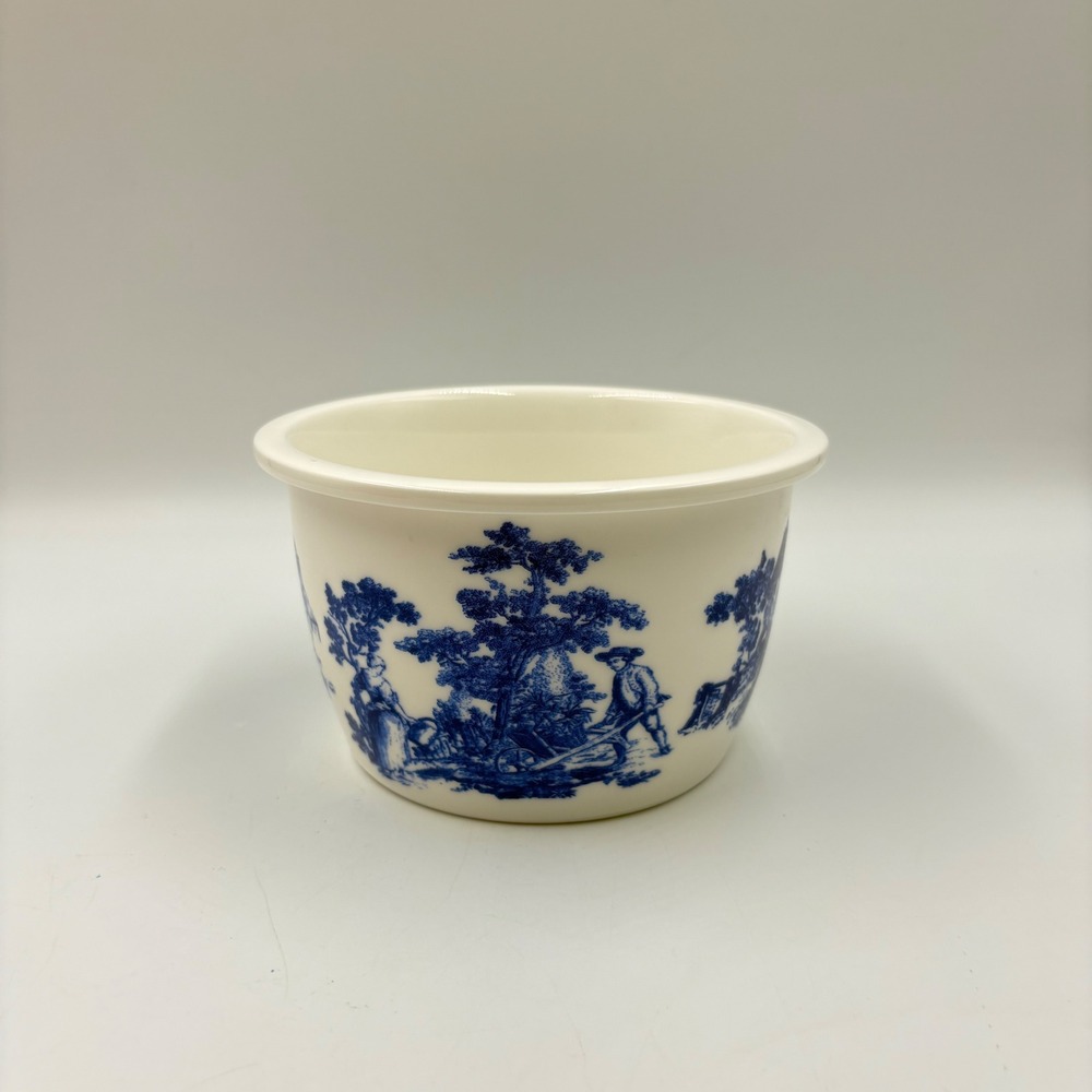 Prepology Ceramic Ramekin Bowl Blue White Toile Pastoral Scene 4.75" Excellent